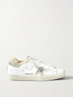 Superstar shearling-lined distressed glittered leather sneakers