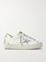 Hi Star distressed suede- and snake-effect-trimmed leather sneakers