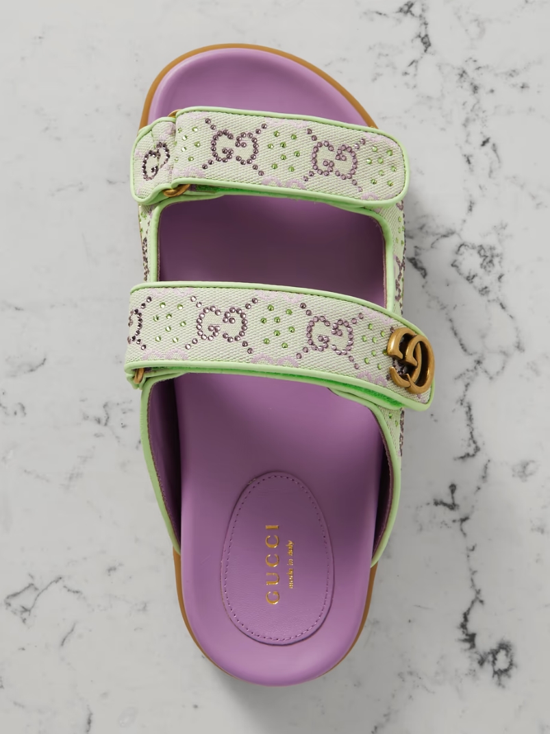Moritz embellished canvas-jacquard slides