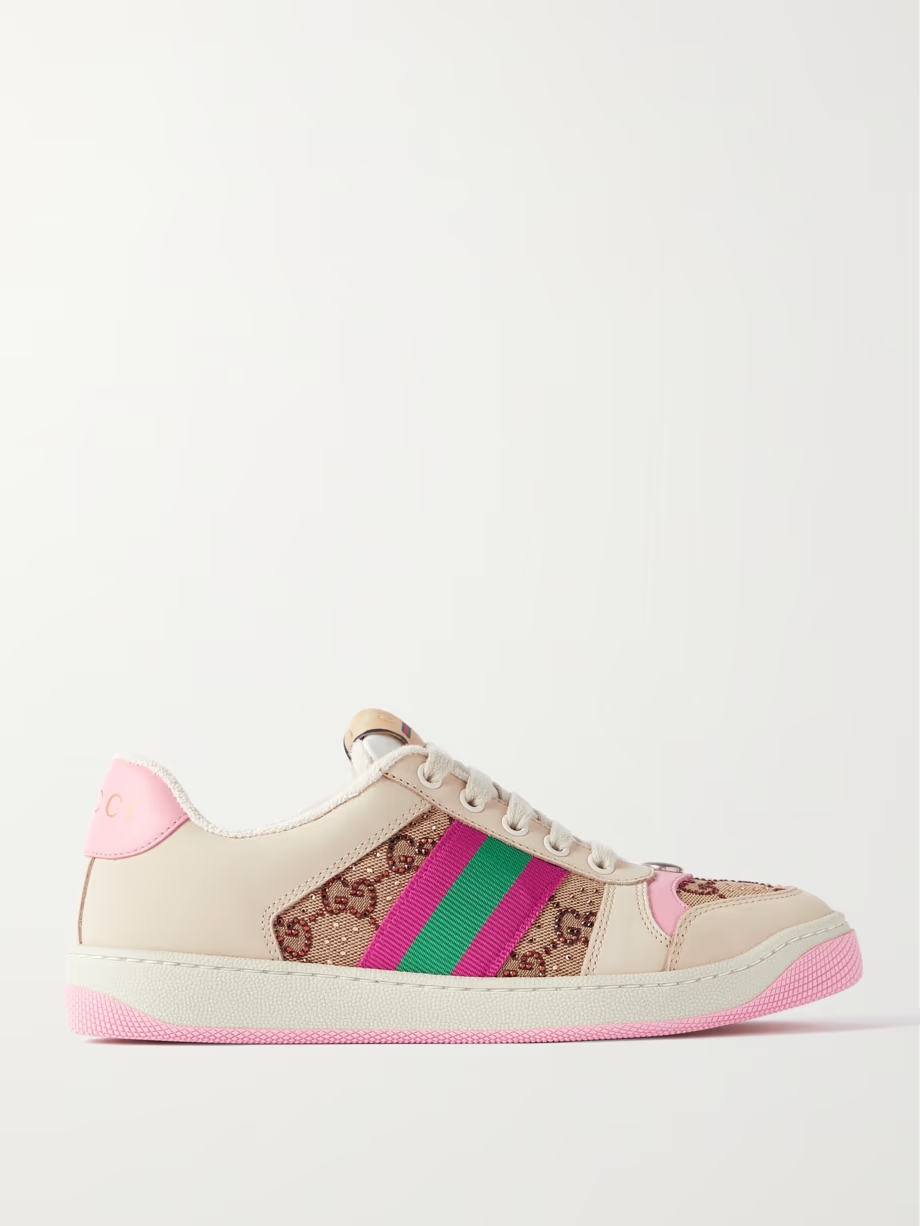 Screener embellished canvas and leather sneakers